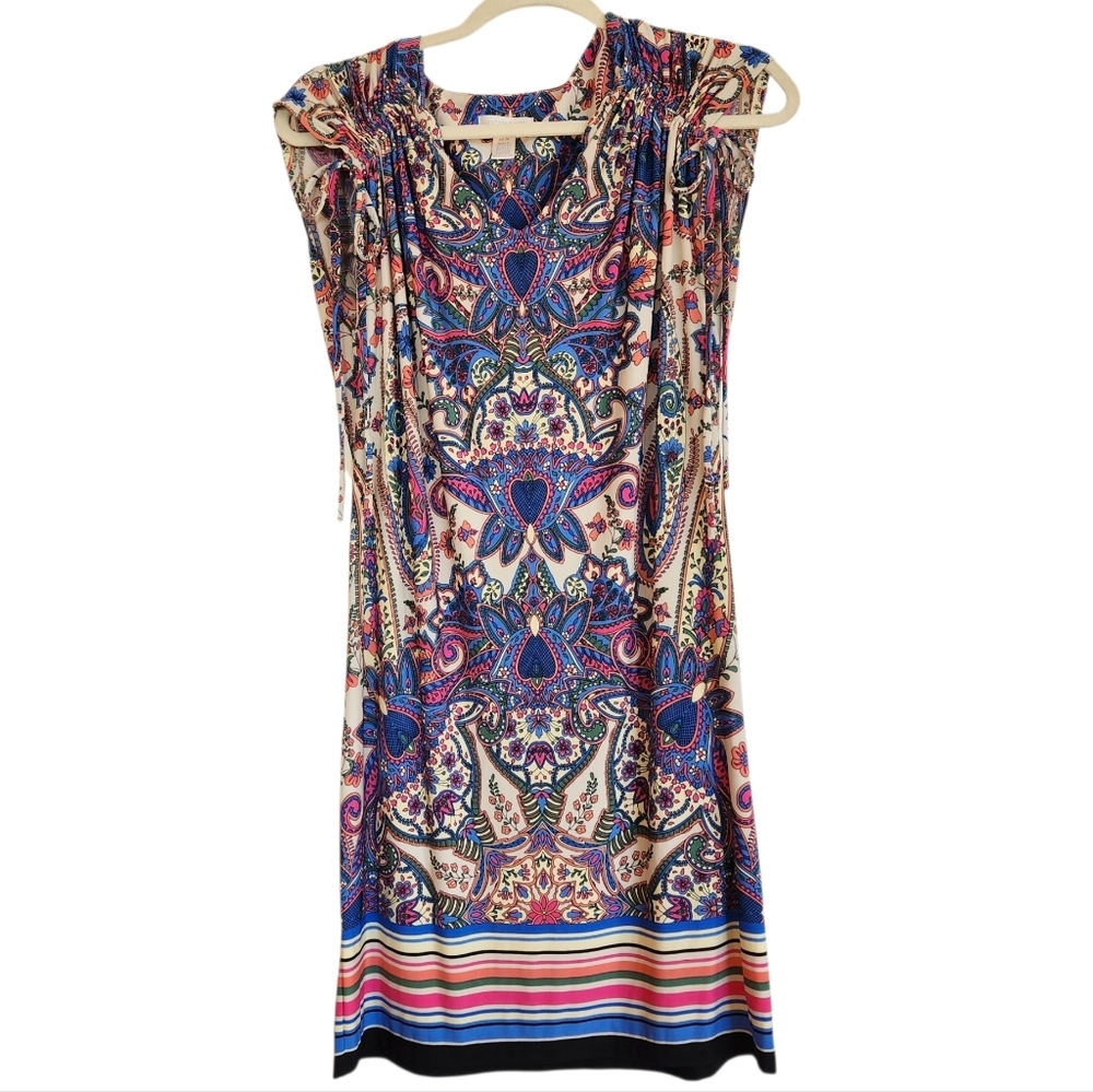 London Times Paisley Print Vibrant Dress Size 6 Sleeveless Ties Jersey Knit Boho